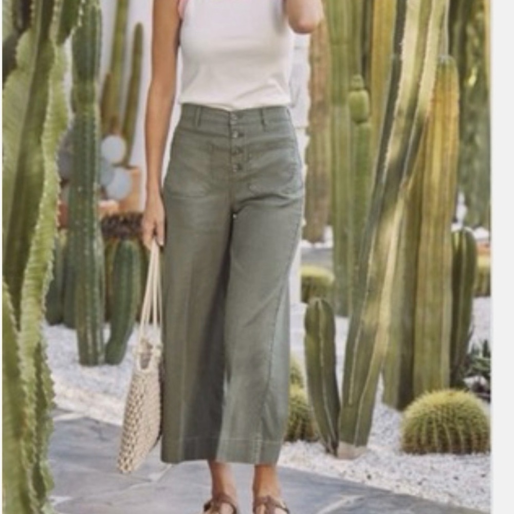 Joelle Stretch Linen Cropped Wide Leg NWT